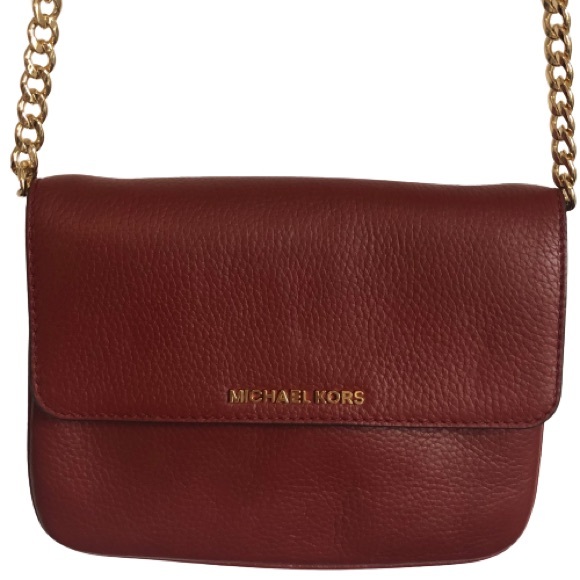 Michael Kors Bedford Pebbled Leather Chain Crossbody Convertible Red Bag EUC - Picture 4 of 15